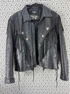 Vintage Fringe Leather Jacket - Black